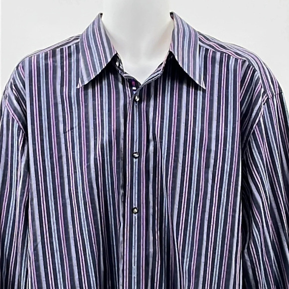 Robert Graham Cotton & Silk Striped Button Front Long Sleeve Shirt - Size 2XL - Picture 2 of 11